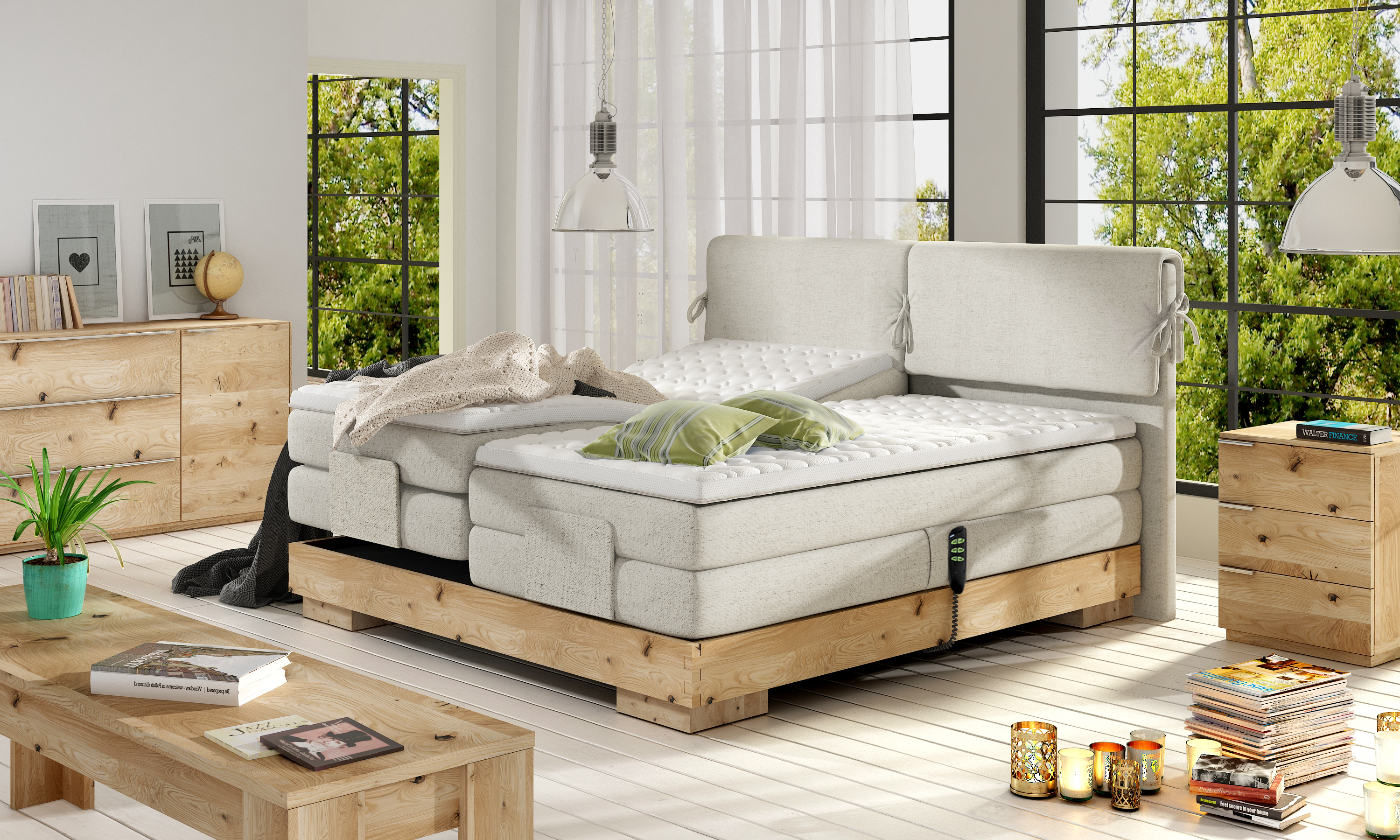 VALVA boxspring massiv wood posteľ s elektrickým polohovaním