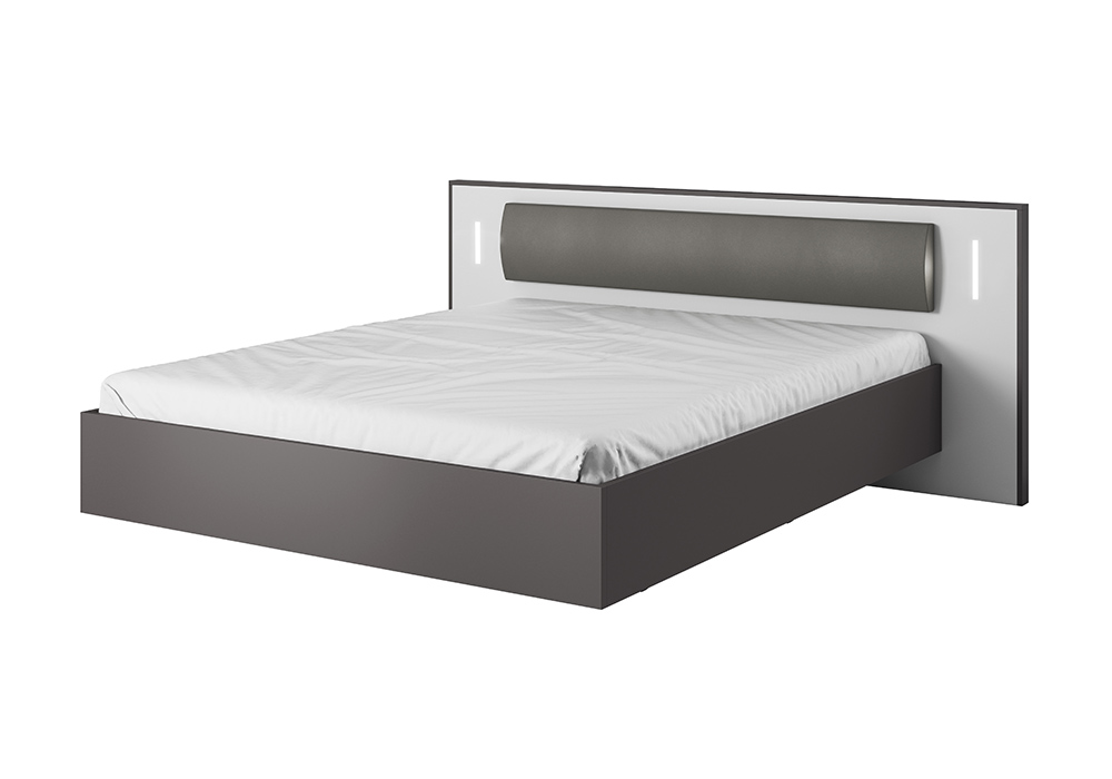 SEGA posteľ 160 s LED osvetlením a nočnými stolíkmi, šedý grafit/biela