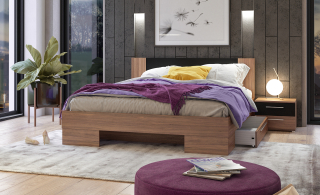 VERA posteľ s úložným priestorom a nočnými stolíkmi, orech červený/čierna