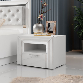 ARNO nočný stolík biela/biely lesk, sektorový spáľňový nábytok 